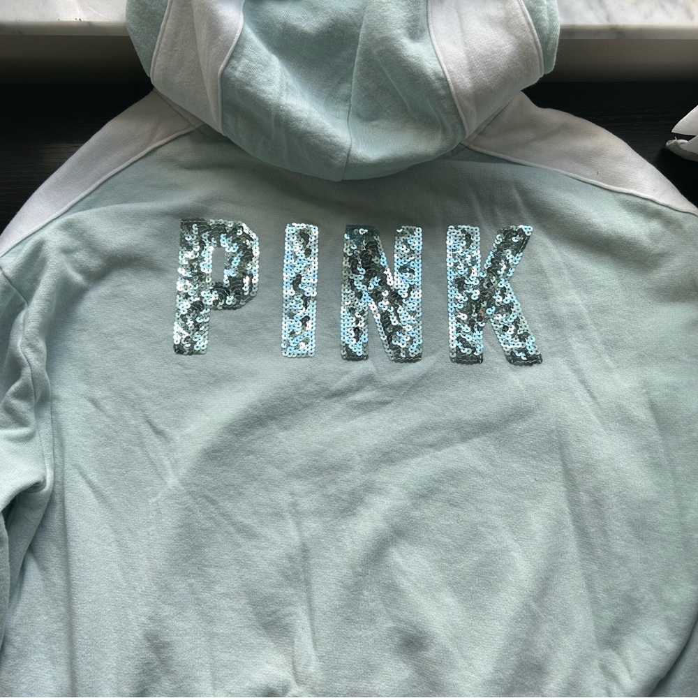 PINK Victoria's Secret Blue Bling Crop Hoodie